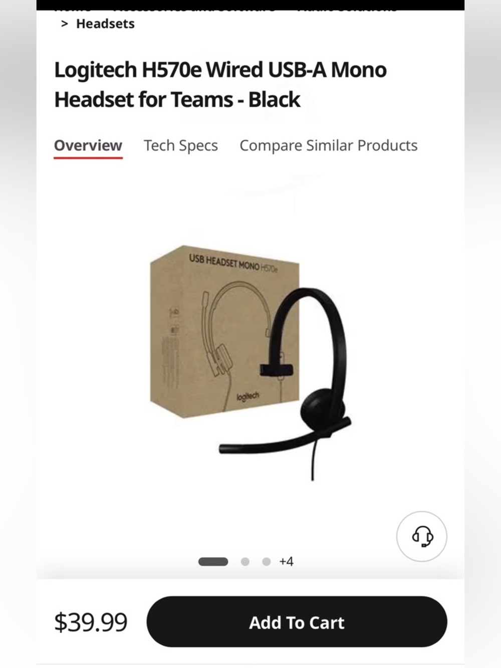Logitech Mono USB-A Headset in Black